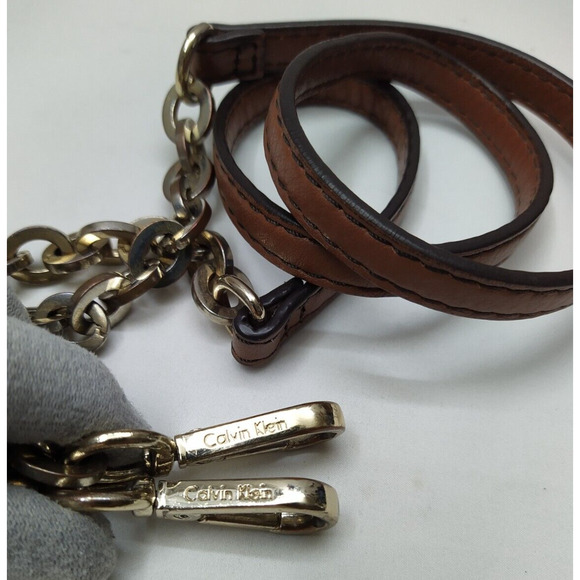 Calvin Klein Brown Pebbled Leather Chain Strap Flap Closure Small Crossbody Bag - Picture 5 of 16